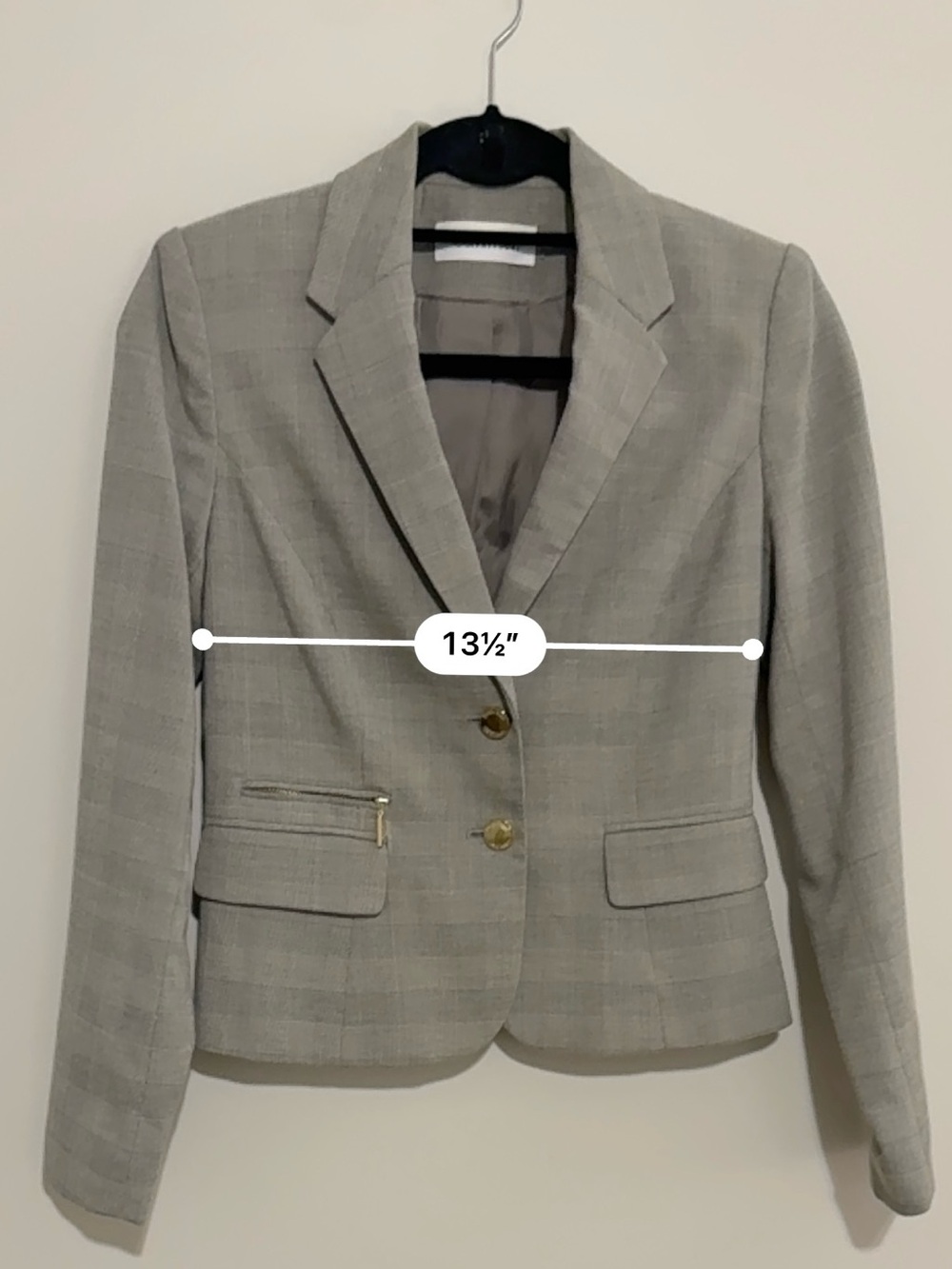 Calvin Klein Women’s Light Gray Plaid Fitted Blazer with Gold Buttons - Picture 9 of 9